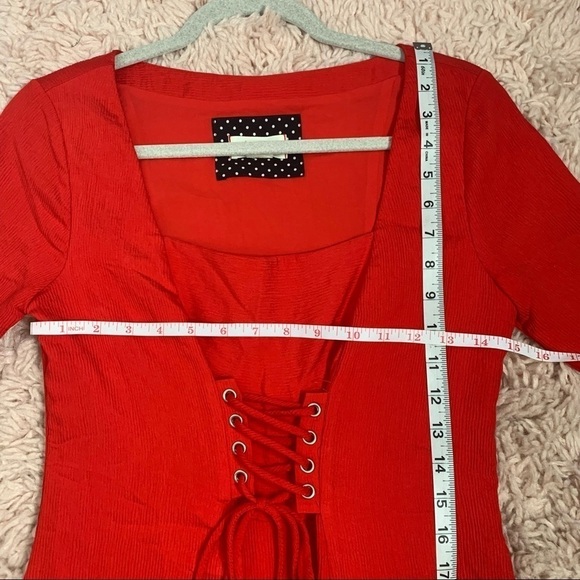 Anthropologie Maeve Red Corset Front Ribbed Textured A-Line Dress - Picture 14 of 15